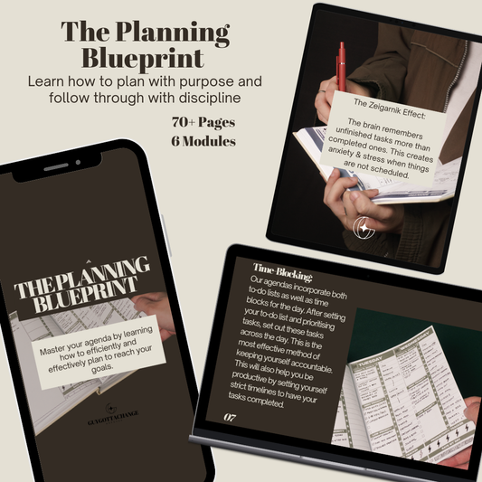 The Planning Blueprint e-course by GuyGottaChange with 70 pages and 6 modules on time blocking and goal planning