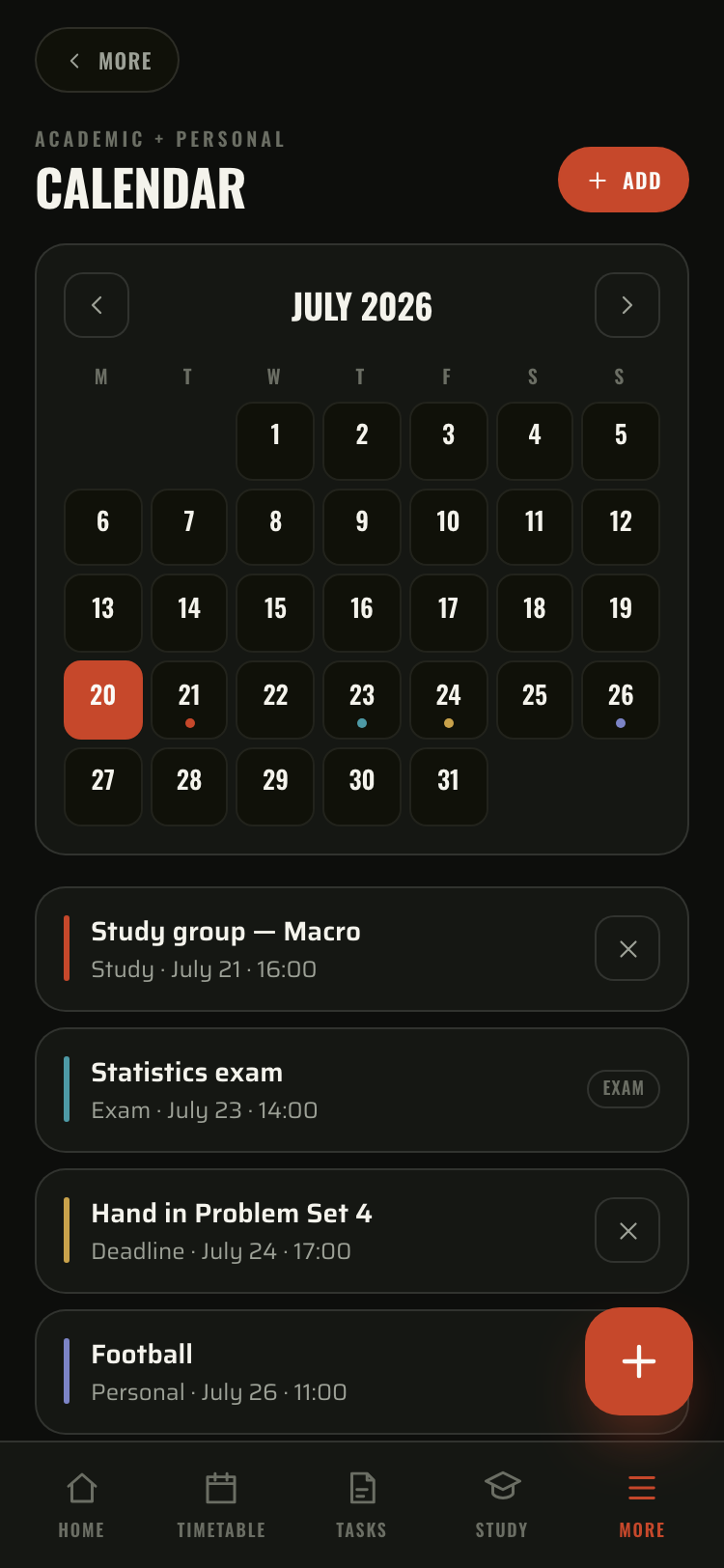 Month calendar with exams merged in