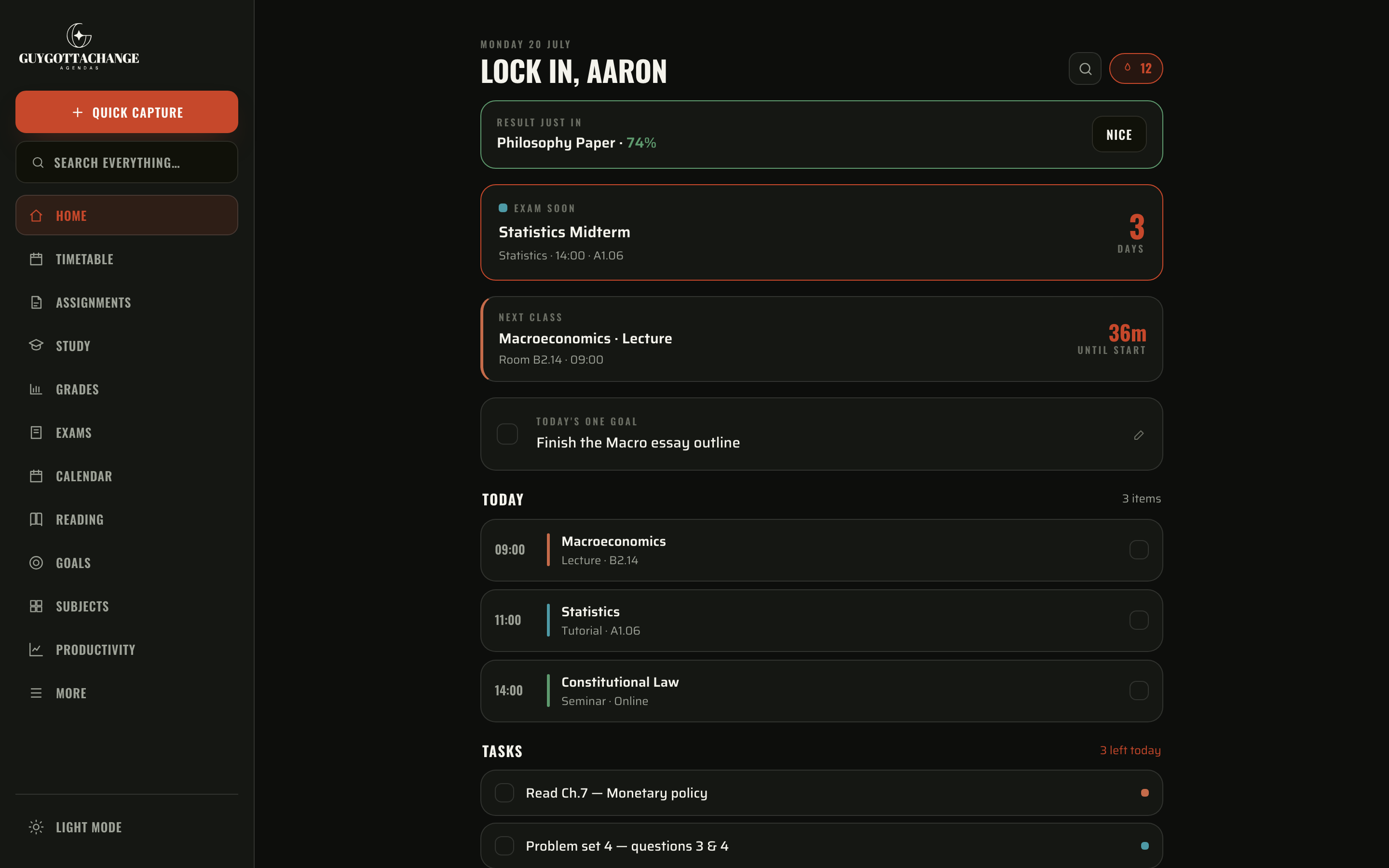 The planner on desktop with a left sidebar layout