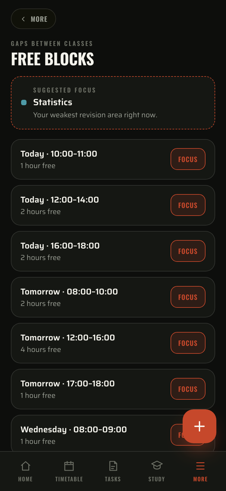 Free blocks screen finding gaps between classes